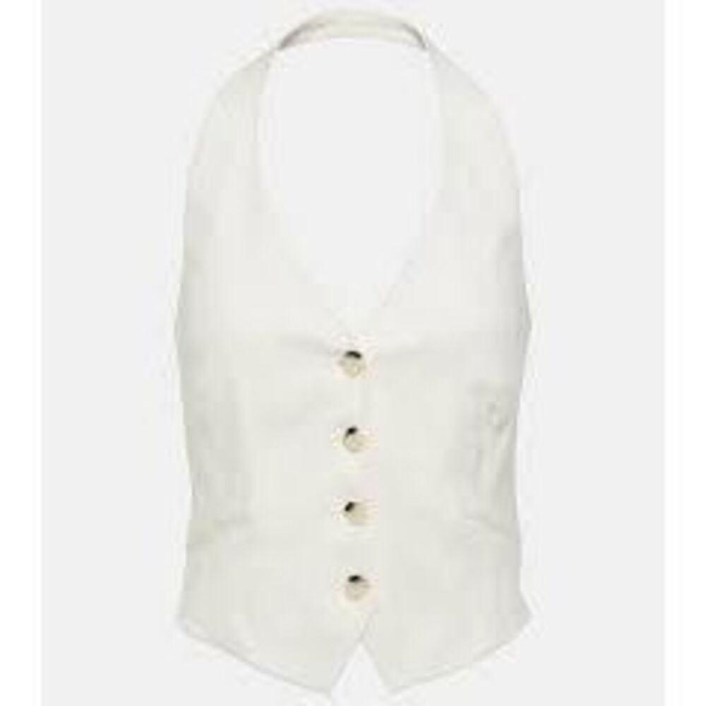 Veronica Beard Linen Blend Vest Ivory Button Front Tailored Waistcoat Womens Siz